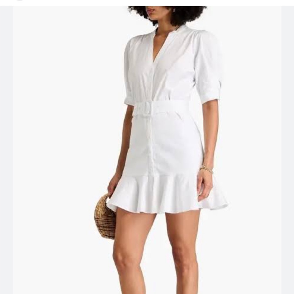 Veronica beard Molly belted shirtdress White Ruffle-Hem Skirt with Belt